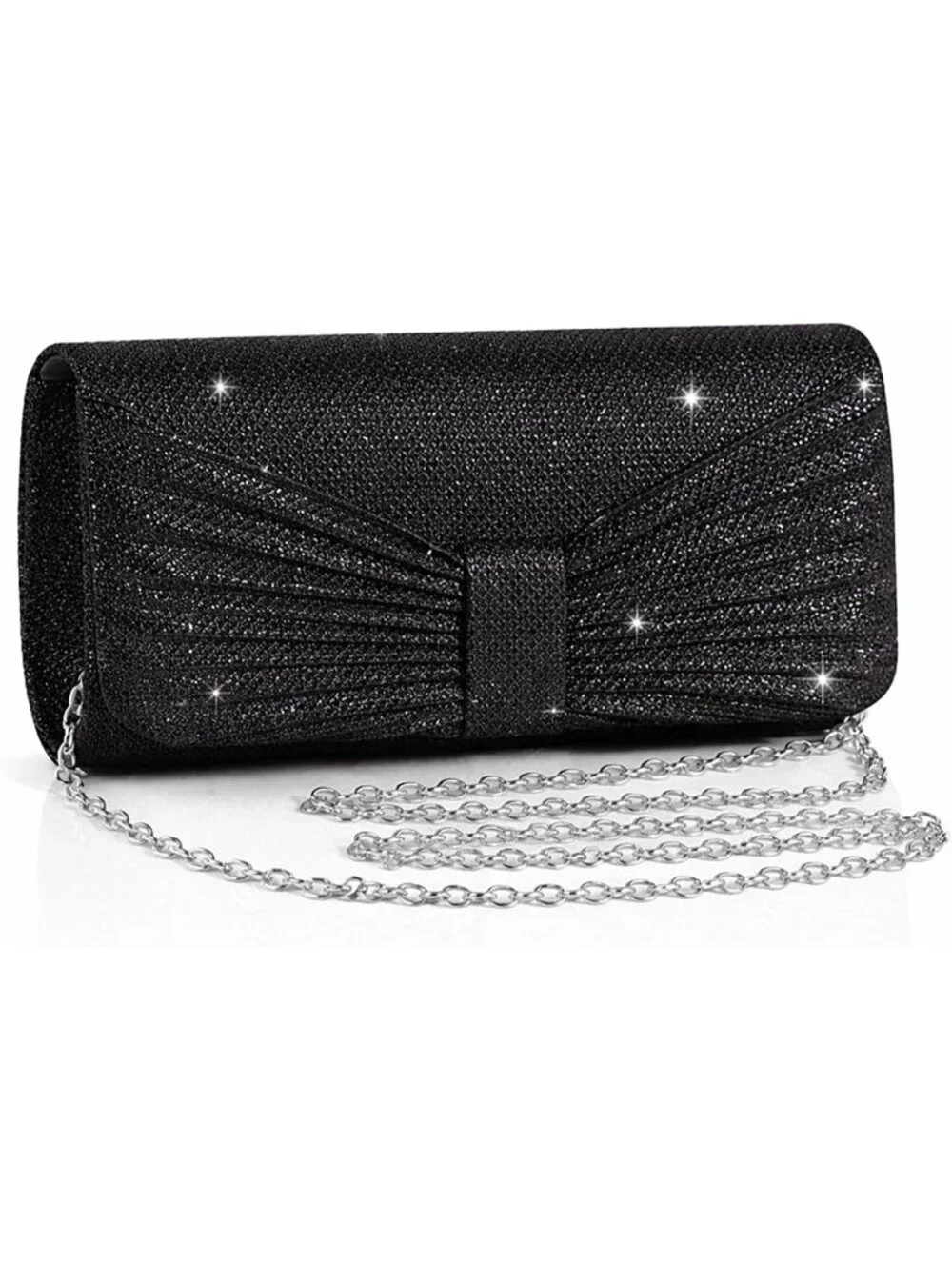 👜 Women's Black Wedding Bag Sparkling Party Handbag with Detachable Chain Purse